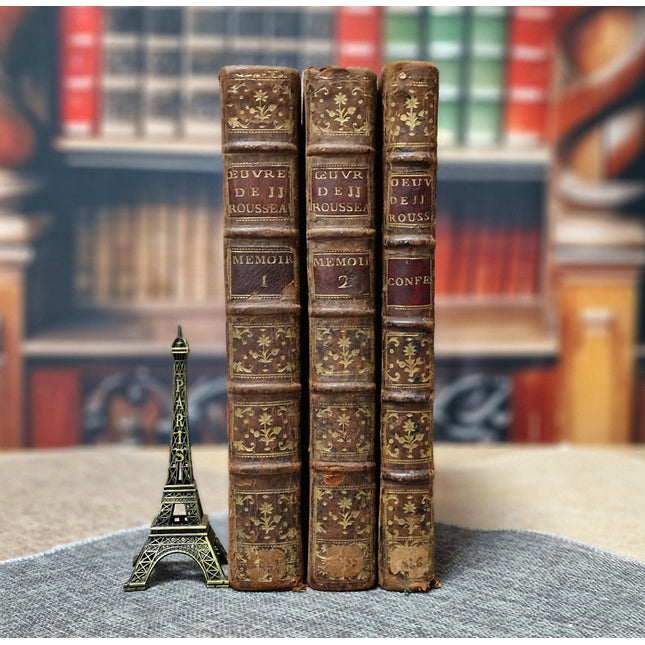 Antique French Books by Rousseau, 18th Century Set, Leather Bound Enlightenment Writings, Library Display, Bookshelf Styling for Collectors