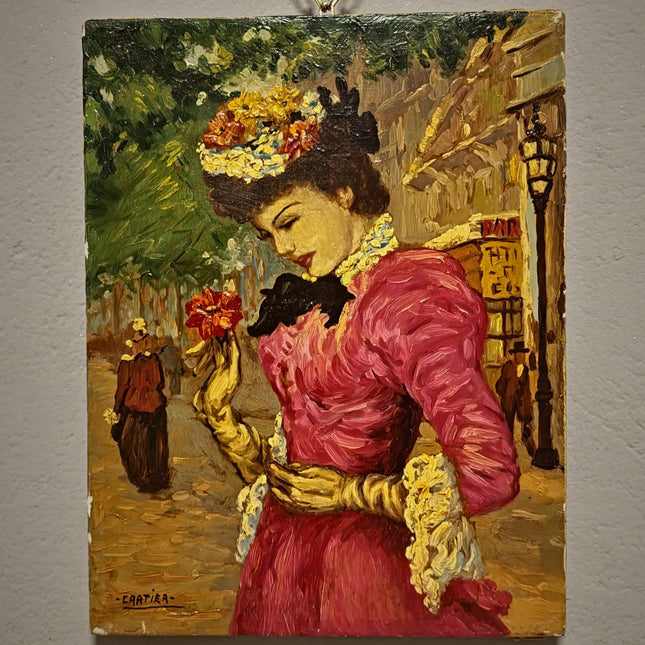 Antique French Oil Painting, Belle Epoque Woman Portrait, Signed Cartier