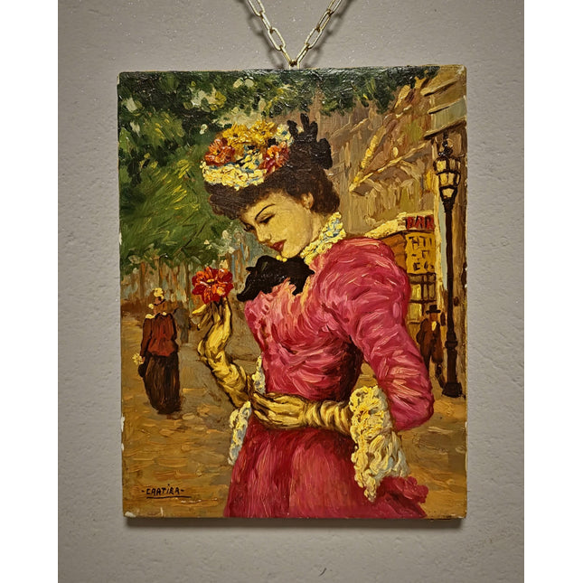 Antique French Oil Painting, Belle Epoque Woman Portrait, Signed Cartier