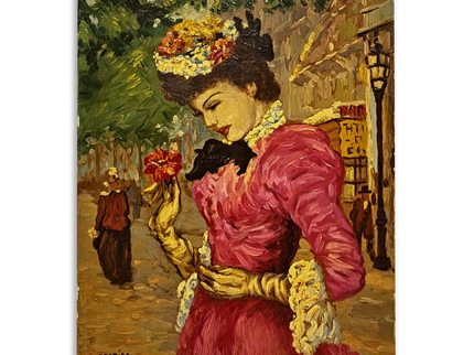 Antique French Oil Painting, Belle Epoque Woman Portrait, Signed Cartier