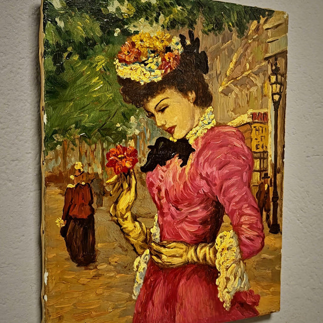 Antique French Oil Painting, Belle Epoque Woman Portrait, Signed Cartier