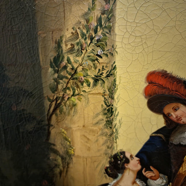 Antique Large French Romantic Oil Painting, Galante Couple Scene, 19th Century Canvas Artwork, Classical Interior Wall Decor
