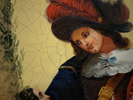 Antique Large French Romantic Oil Painting, Galante Couple Scene, 19th Century Canvas Artwork, Classical Interior Wall Decor
