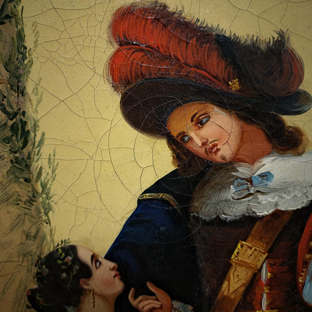 Antique Large French Romantic Oil Painting, Galante Couple Scene, 19th Century Canvas Artwork, Classical Interior Wall Decor