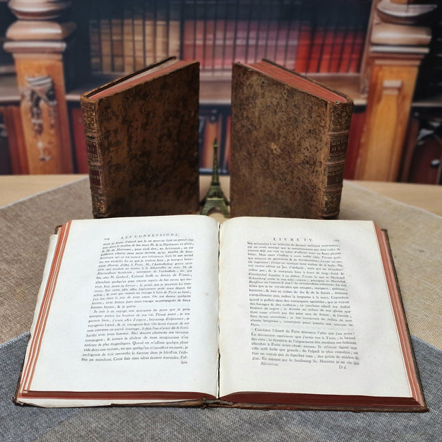 Antique French Books by Rousseau, 18th Century Set, Leather Bound Enlightenment Writings, Library Display, Bookshelf Styling for Collectors