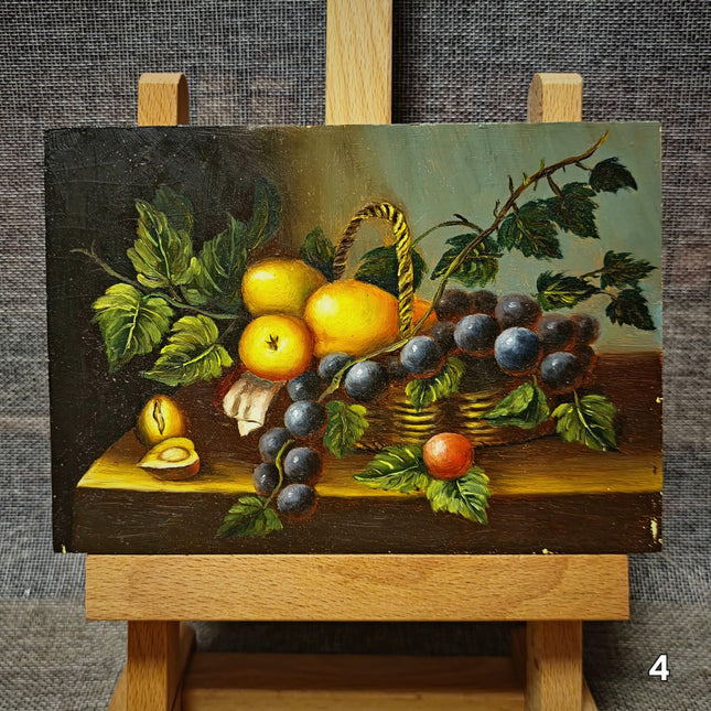 Small Vintage French Still Life and Landscape Oil Painting, Dutch Style Art, Farm & Fruit Scenes, Farmhouse Kitchen Decor, Bookshelf Artwork