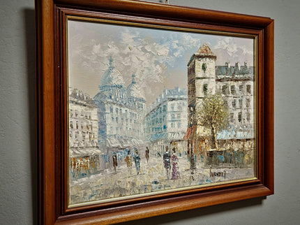 Antique French Impressionist Oil Painting, Paris Street Scene by Caroline C. Burnett