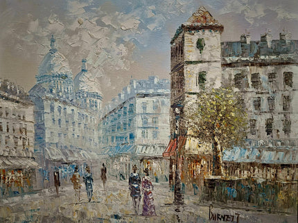 Antique French Impressionist Oil Painting, Paris Street Scene by Caroline C. Burnett