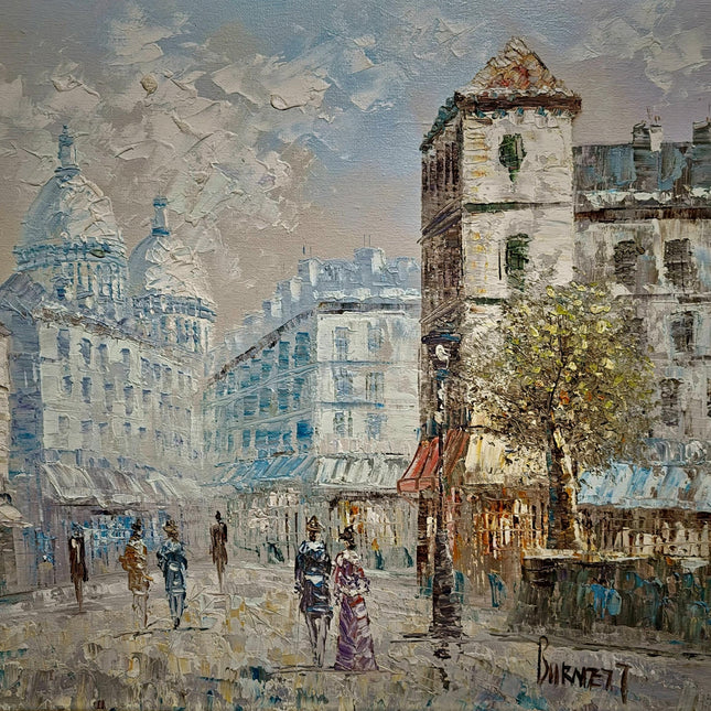 Antique French Impressionist Oil Painting, Paris Street Scene by Caroline C. Burnett