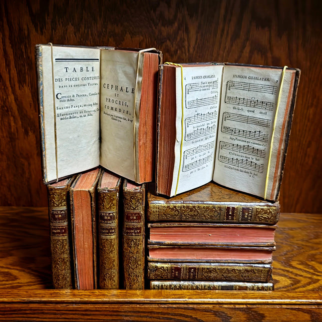 1760 Antique French Book Set, Leather Bound Volumes, Vintage Decorative Library Decor, Dark Academia Bookshelf Styling, Rare Paris Edition