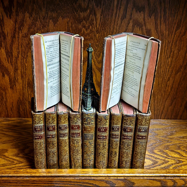 1760 Antique French Book Set, Leather Bound Volumes, Vintage Decorative Library Decor, Dark Academia Bookshelf Styling, Rare Paris Edition