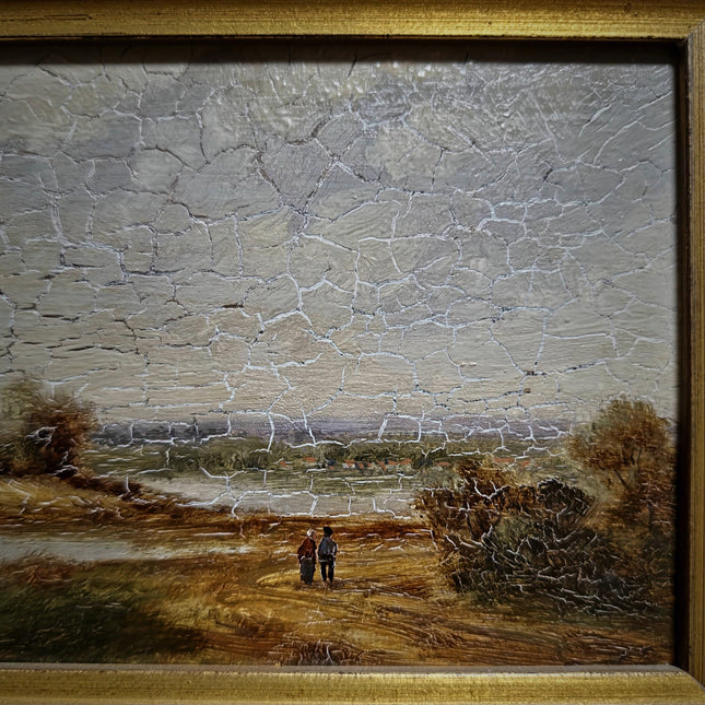 Vintage River Landscape Oil Painting, Gold Framed Original Artwork, Farmhouse Decor, Mid Century European Wall Art, Rustic Interior Accent