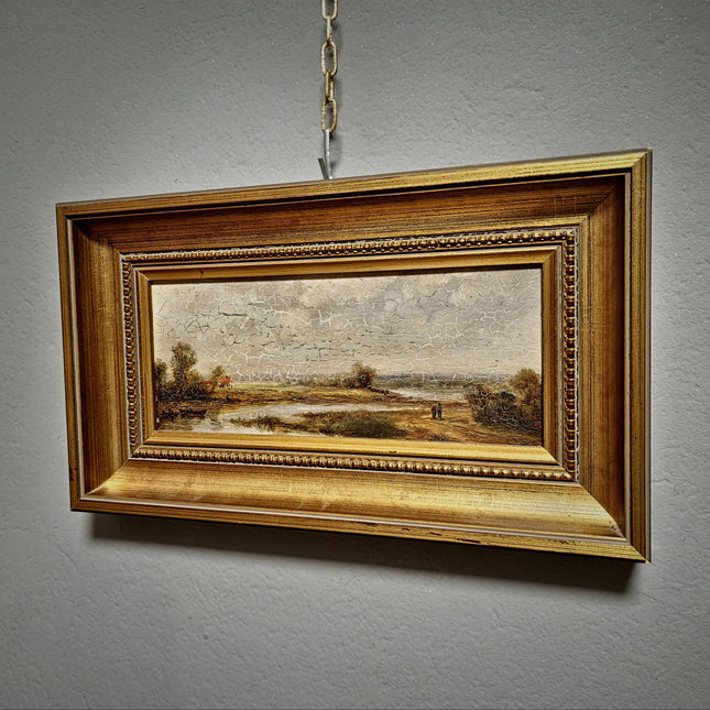 Vintage River Landscape Oil Painting, Gold Framed Original Artwork, Farmhouse Decor, Mid Century European Wall Art, Rustic Interior Accent