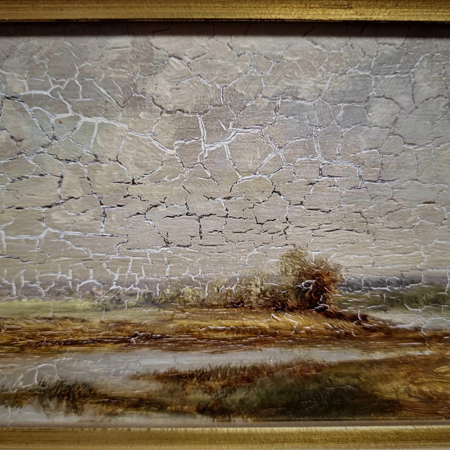 Vintage River Landscape Oil Painting, Gold Framed Original Artwork, Farmhouse Decor, Mid Century European Wall Art, Rustic Interior Accent