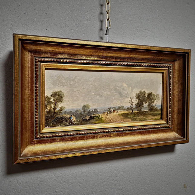 Vintage Landscape Oil Painting, Gold Framed Original Artwork, European Signed Wall Decor, Mid Century Fine Art, Rustic Farmhouse Accent