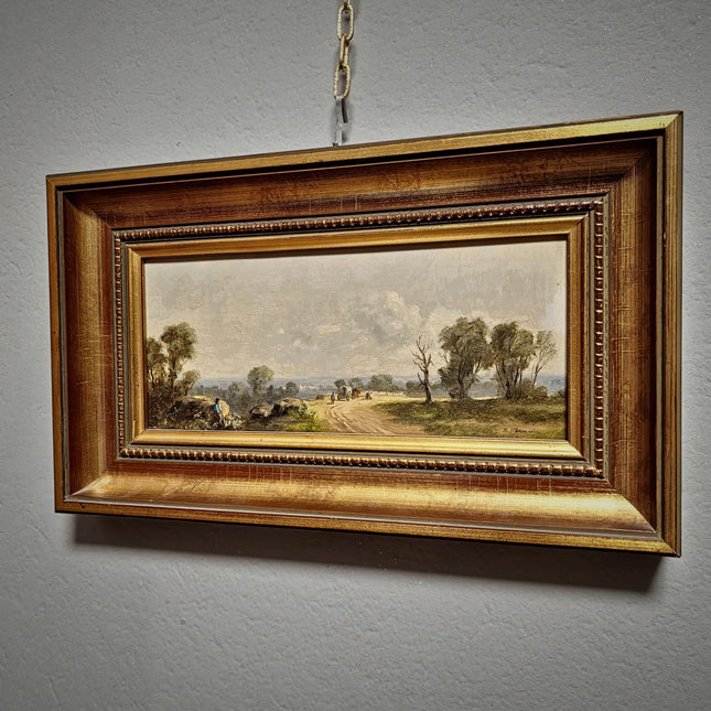 Vintage Landscape Oil Painting, Gold Framed Original Artwork, European Signed Wall Decor, Mid Century Fine Art, Rustic Farmhouse Accent