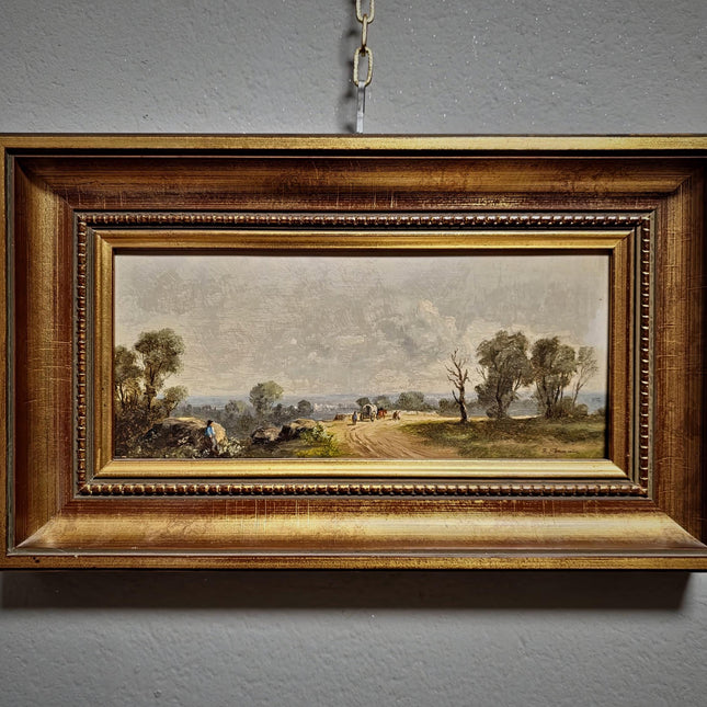 Vintage Landscape Oil Painting, Gold Framed Original Artwork, European Signed Wall Decor, Mid Century Fine Art, Rustic Farmhouse Accent