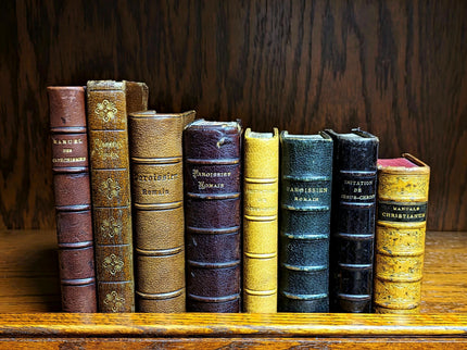 Rare Antique Religious French Book Set, Morocco Leather Bound, Dark Academia Bookshelf Decor, Shabby Chic Library Display, Collectible Gift