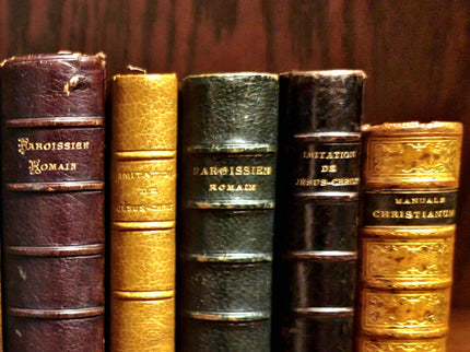 Rare Antique Religious French Book Set, Morocco Leather Bound, Dark Academia Bookshelf Decor, Shabby Chic Library Display, Collectible Gift
