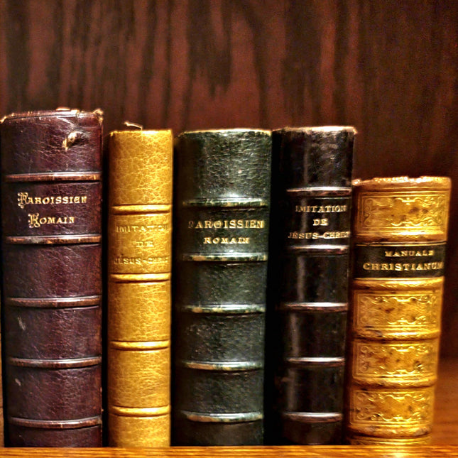 Rare Antique Religious French Book Set, Morocco Leather Bound, Dark Academia Bookshelf Decor, Shabby Chic Library Display, Collectible Gift