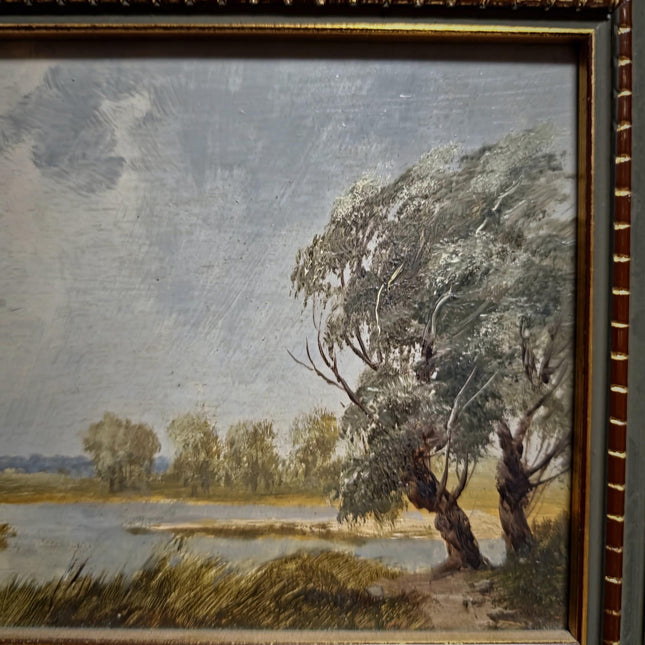 Vintage Landscape Oil Painting, Signed Gold Framed Original Artwork, European Nature Scene, Mid Century Wall Decor, Rustic Farmhouse Art
