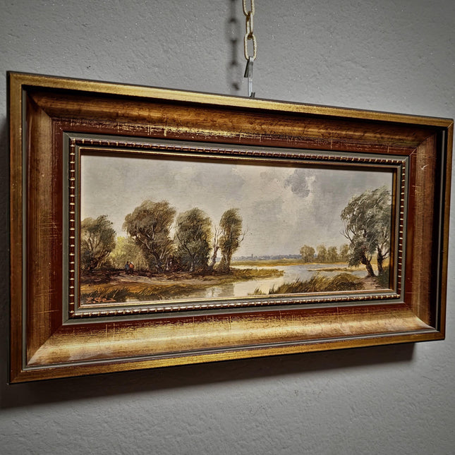 Vintage Landscape Oil Painting, Signed Gold Framed Original Artwork, European Nature Scene, Mid Century Wall Decor, Rustic Farmhouse Art