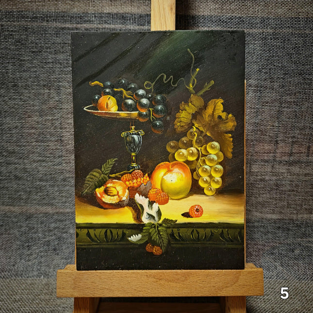 Small Vintage French Still Life and Landscape Oil Painting, Dutch Style Art, Farm & Fruit Scenes, Farmhouse Kitchen Decor, Bookshelf Artwork