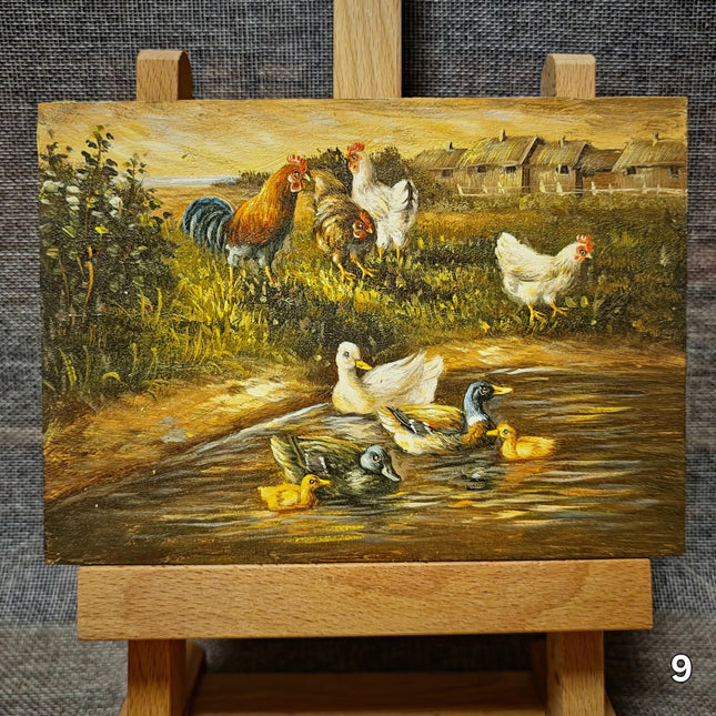 Small Vintage French Still Life and Landscape Oil Painting, Dutch Style Art, Farm & Fruit Scenes, Farmhouse Kitchen Decor, Bookshelf Artwork
