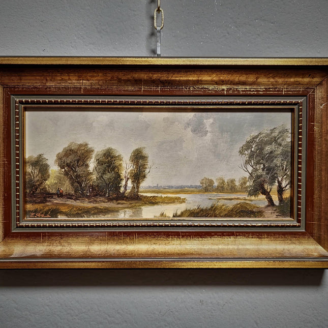 Vintage Landscape Oil Painting, Signed Gold Framed Original Artwork, European Nature Scene, Mid Century Wall Decor, Rustic Farmhouse Art