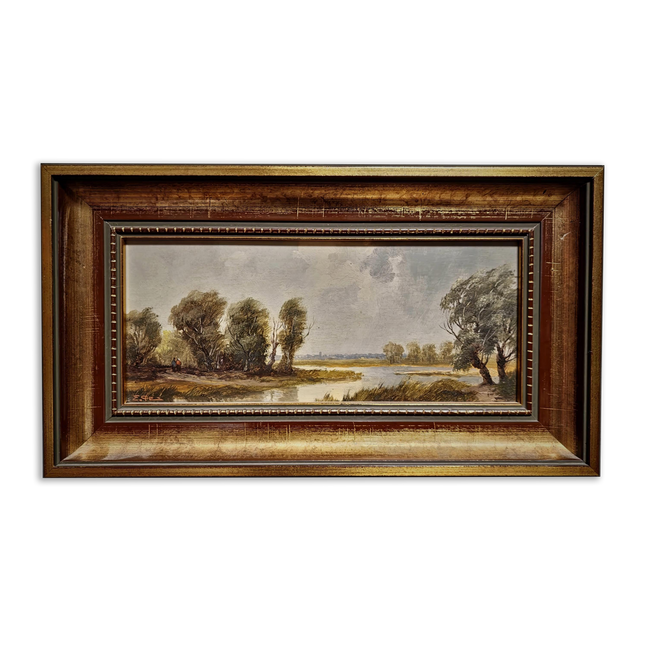 Vintage Landscape Oil Painting, Signed Gold Framed Original Artwork, European Nature Scene, Mid Century Wall Decor, Rustic Farmhouse Art