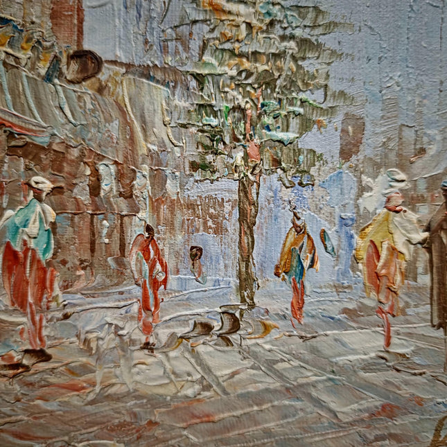 Antique Oil Painting, French Street Scene, Signed Canvas Art, Gold Framed Vintage Artwork, Parisian Wall Decor, Urban Impressionist Gift