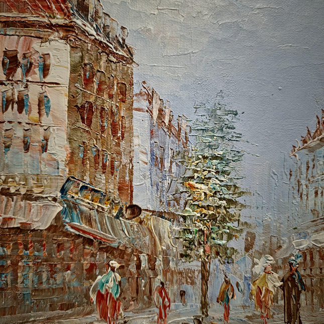 Antique Oil Painting, French Street Scene, Signed Canvas Art, Gold Framed Vintage Artwork, Parisian Wall Decor, Urban Impressionist Gift