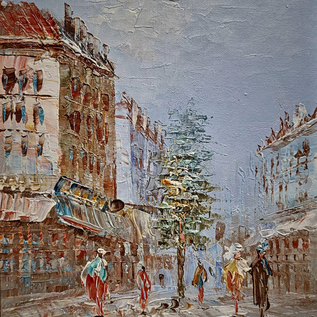 Antique Oil Painting, French Street Scene, Signed Canvas Art, Gold Framed Vintage Artwork, Parisian Wall Decor, Urban Impressionist Gift