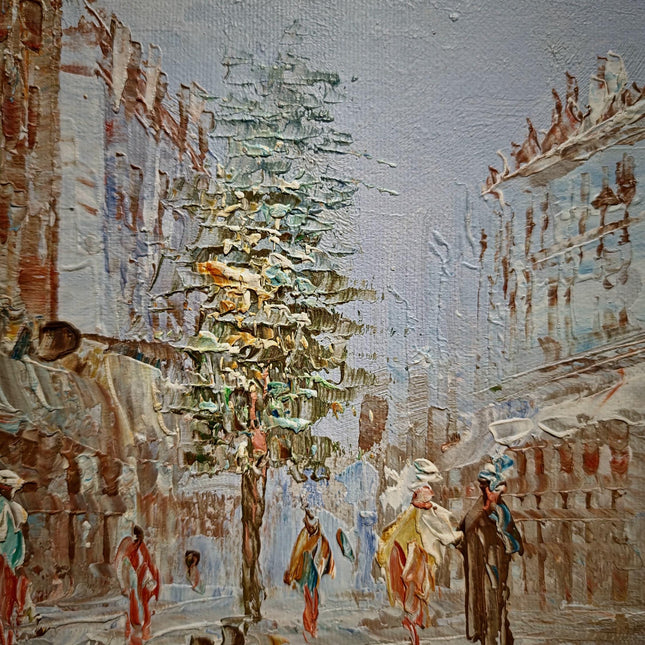Antique Oil Painting, French Street Scene, Signed Canvas Art, Gold Framed Vintage Artwork, Parisian Wall Decor, Urban Impressionist Gift