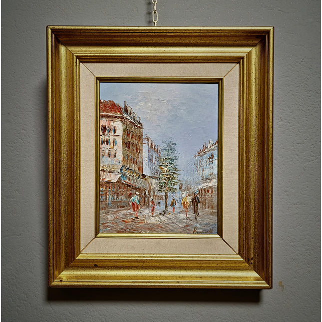 Antique Oil Painting, French Street Scene, Signed Canvas Art, Gold Framed Vintage Artwork, Parisian Wall Decor, Urban Impressionist Gift