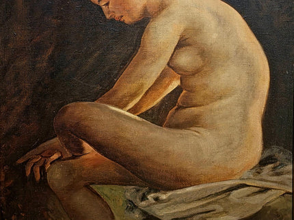 Large Antique Nude Oil Painting, Art Deco Curiosa Erotic Scene, Signed Female Figure Artwork, Collectible European Fine Art, Rare Wall Decor