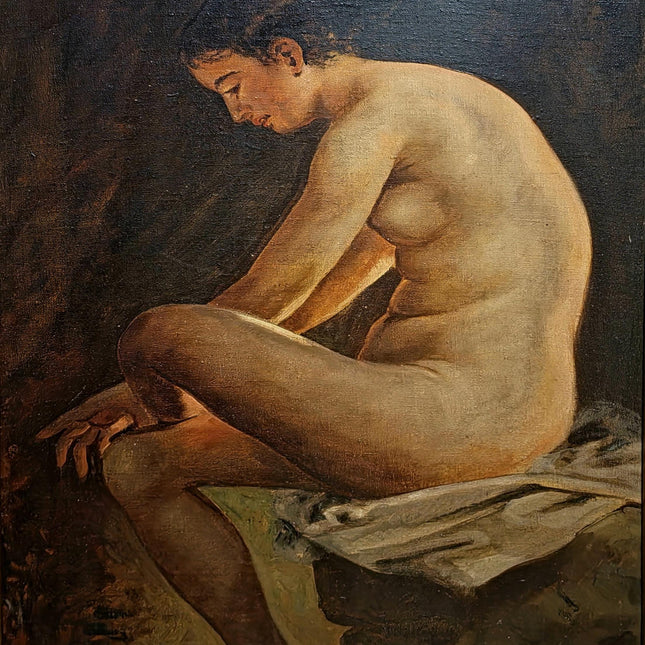 Large Antique Nude Oil Painting, Art Deco Curiosa Erotic Scene, Signed Female Figure Artwork, Collectible European Fine Art, Rare Wall Decor
