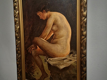 Large Antique Nude Oil Painting, Art Deco Curiosa Erotic Scene, Signed Female Figure Artwork, Collectible European Fine Art, Rare Wall Decor