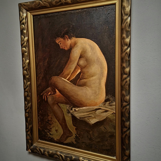 Large Antique Nude Oil Painting, Art Deco Curiosa Erotic Scene, Signed Female Figure Artwork, Collectible European Fine Art, Rare Wall Decor