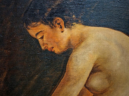Large Antique Nude Oil Painting, Art Deco Curiosa Erotic Scene, Signed Female Figure Artwork, Collectible European Fine Art, Rare Wall Decor
