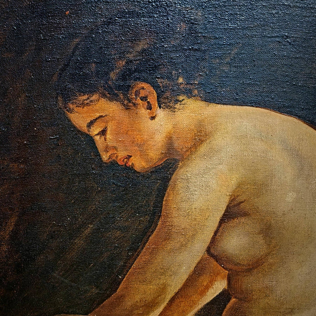Large Antique Nude Oil Painting, Art Deco Curiosa Erotic Scene, Signed Female Figure Artwork, Collectible European Fine Art, Rare Wall Decor
