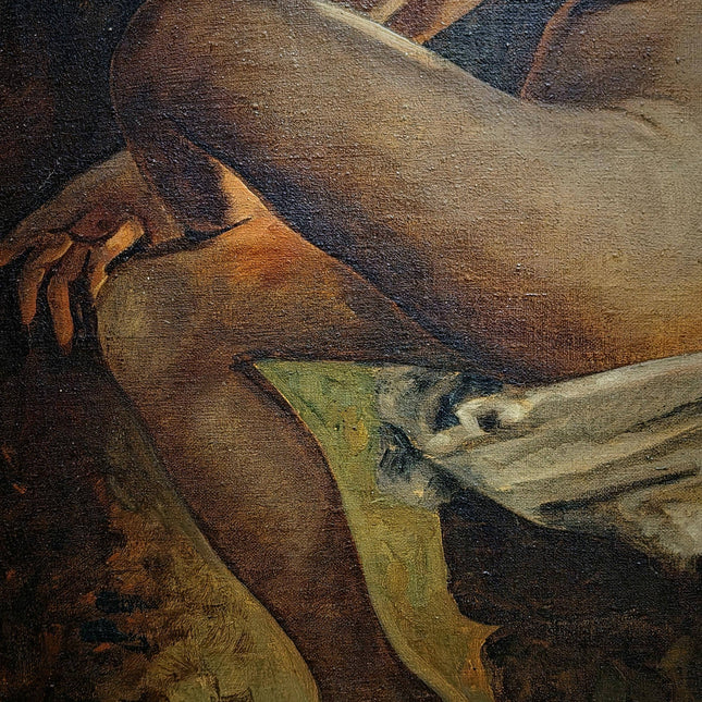 Large Antique Nude Oil Painting, Art Deco Curiosa Erotic Scene, Signed Female Figure Artwork, Collectible European Fine Art, Rare Wall Decor