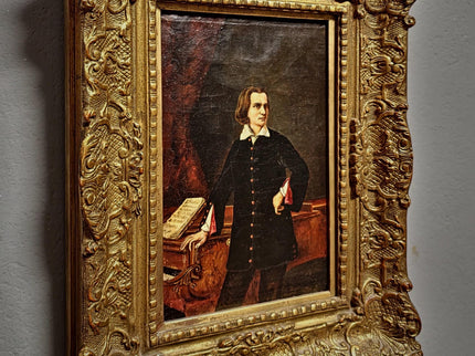 Antique Portrait Oil Painting, Romantic Male Figure, 19th Century Composer Scene, Gilded Frame Wall Decor, Historic Collectible Fine Art