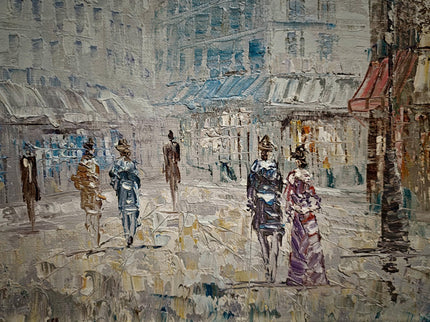 Antique French Impressionist Oil Painting, Paris Street Scene by Caroline C. Burnett