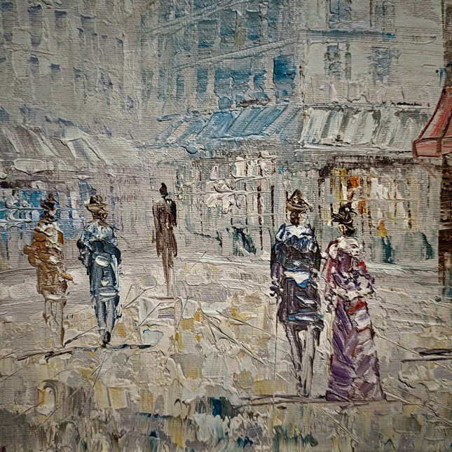 Antique French Impressionist Oil Painting, Paris Street Scene by Caroline C. Burnett