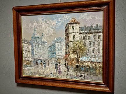 Antique French Impressionist Oil Painting, Paris Street Scene by Caroline C. Burnett