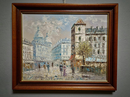 Antique French Impressionist Oil Painting, Paris Street Scene by Caroline C. Burnett