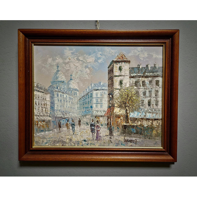 Antique French Impressionist Oil Painting, Paris Street Scene by Caroline C. Burnett