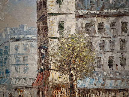 Antique French Impressionist Oil Painting, Paris Street Scene by Caroline C. Burnett