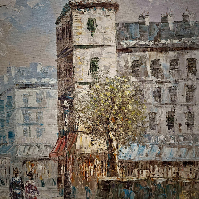 Antique French Impressionist Oil Painting, Paris Street Scene by Caroline C. Burnett
